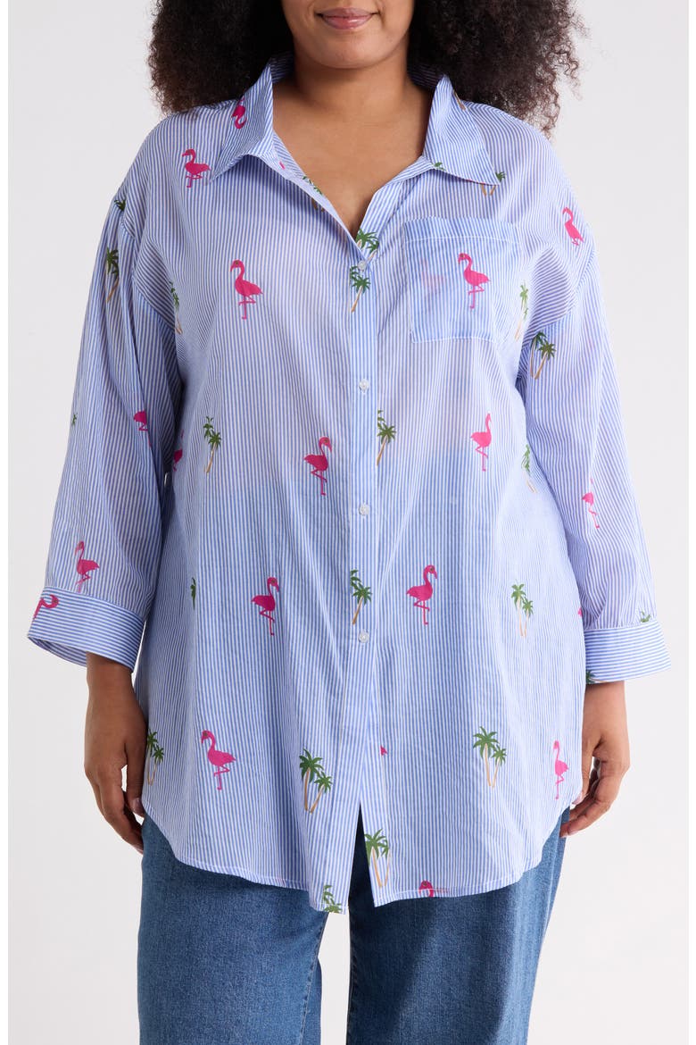 Long Sleeve Button-Up Tunic Shirt, Main, color, BLUE FALMINGO