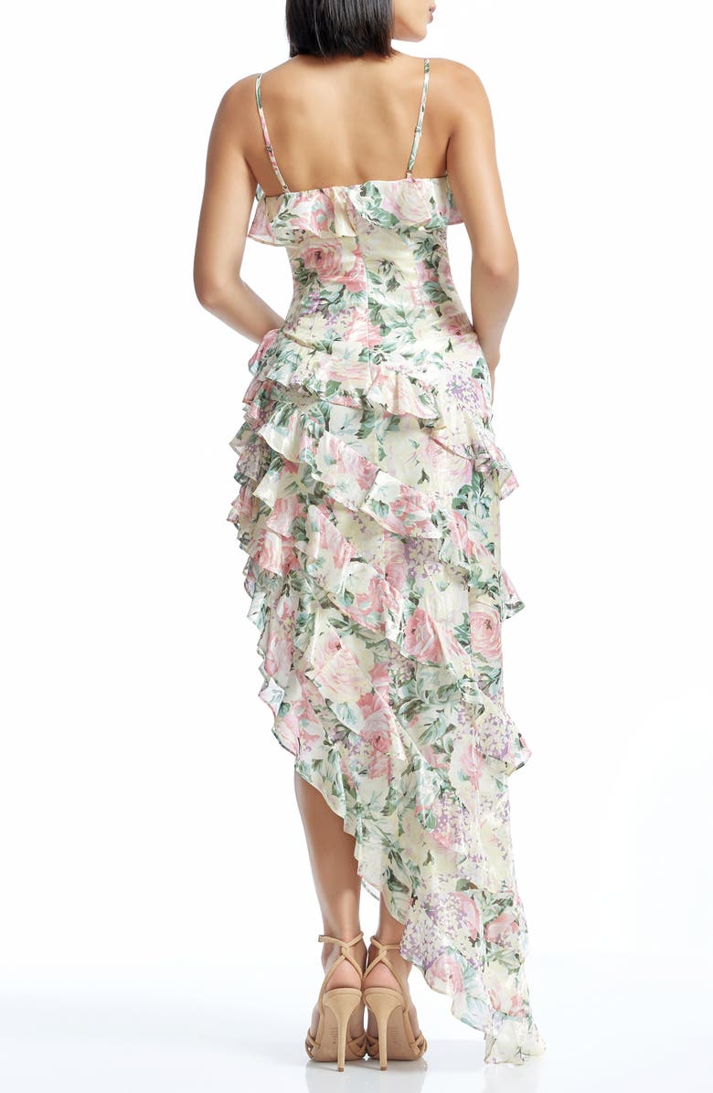 Dress the Population Josefina Metallic Floral Ruffle Detail Gown, Alternate, color, Ivory Multi