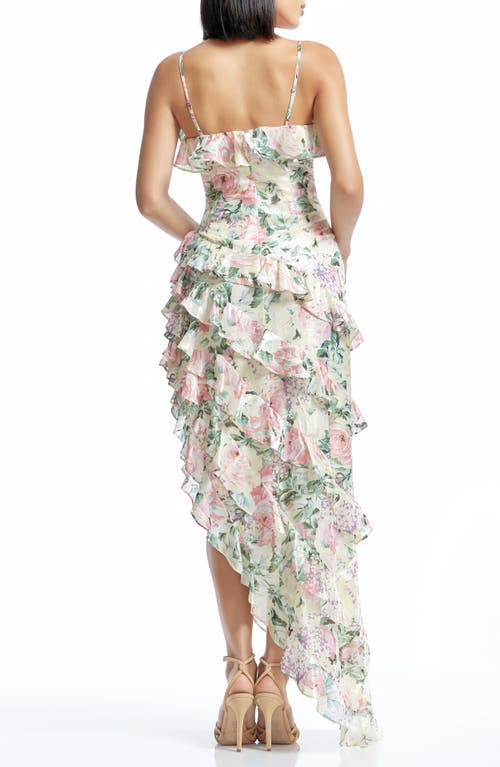 DRESS THE POPULATION DRESS THE POPULATION JOSEFINA METALLIC FLORAL RUFFLE DETAIL GOWN