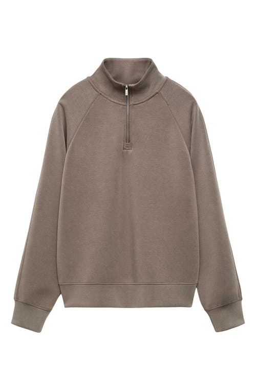 Shop Mango Half Zip Sweatshirt In Medium Brown