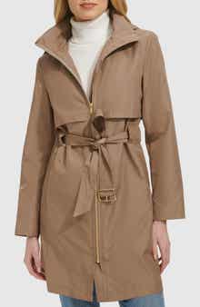 Cole Haan Belted Travel Packable Hooded Rain Jacket