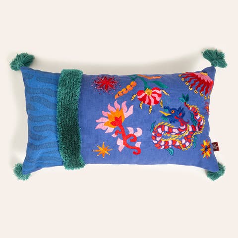 Ghuni Fringed Tasseled Embroidered 100% Cotton Home Accent