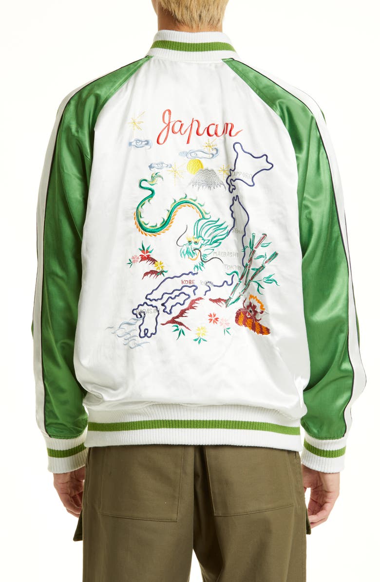 KENZO Souvenir Floral Embroidered Reversible Wool & Satin Bomber Jacket, Alternate, color,