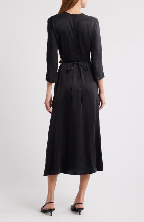 Shop Sessun Sessùn Velvettes Long Sleeve Satin Midi Dress In Black