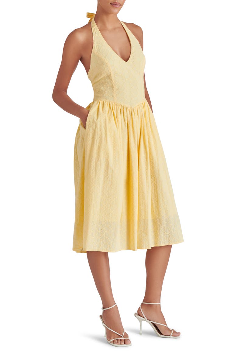 Ressi Eyelet Embroidered Cotton Halter Dress, Alternate, color, GOLDEN GLOW