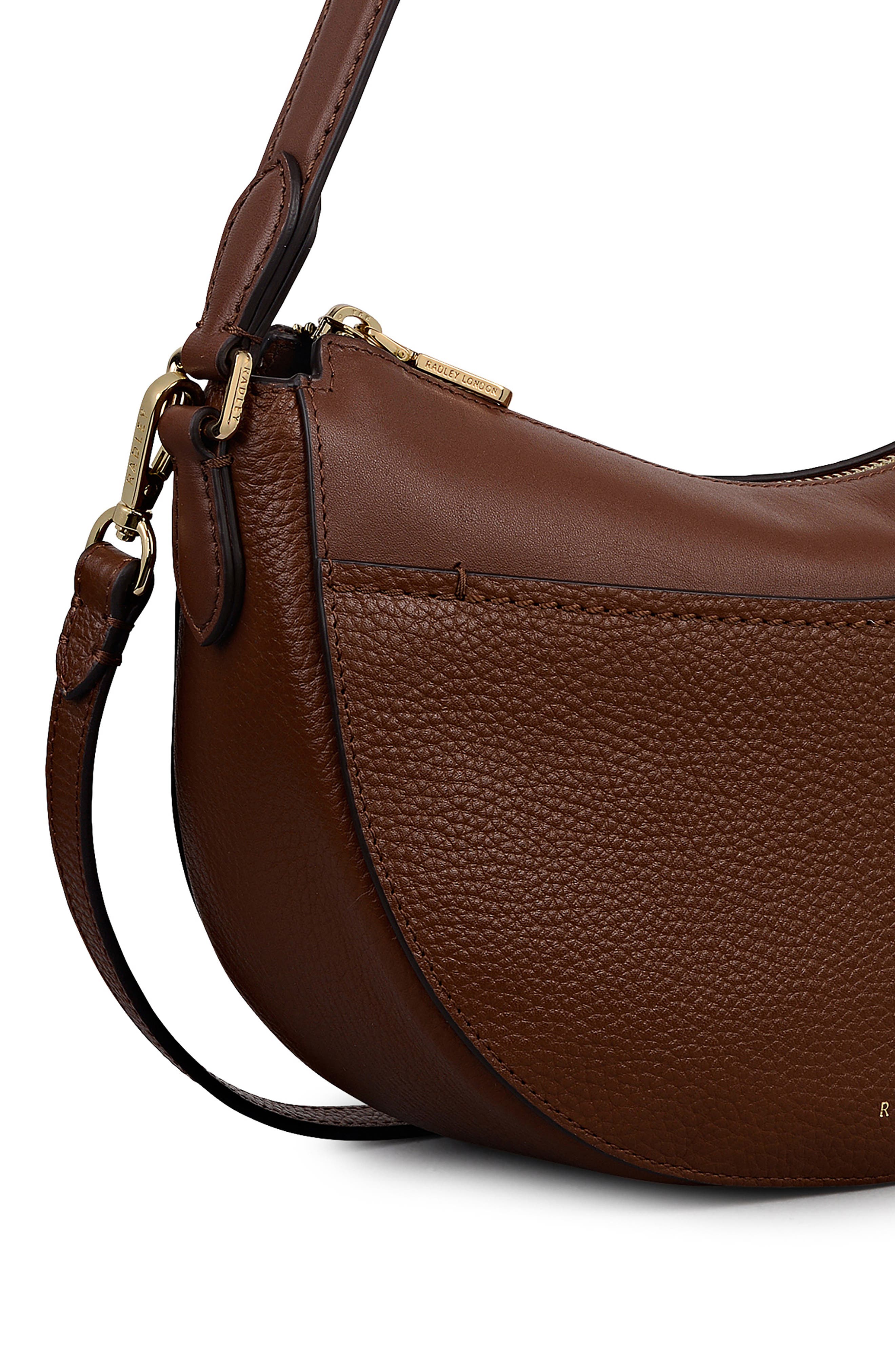 Radley Portland Way Small Zip Top Leather Shoulder Bag, Alternate, color, Cherrywood