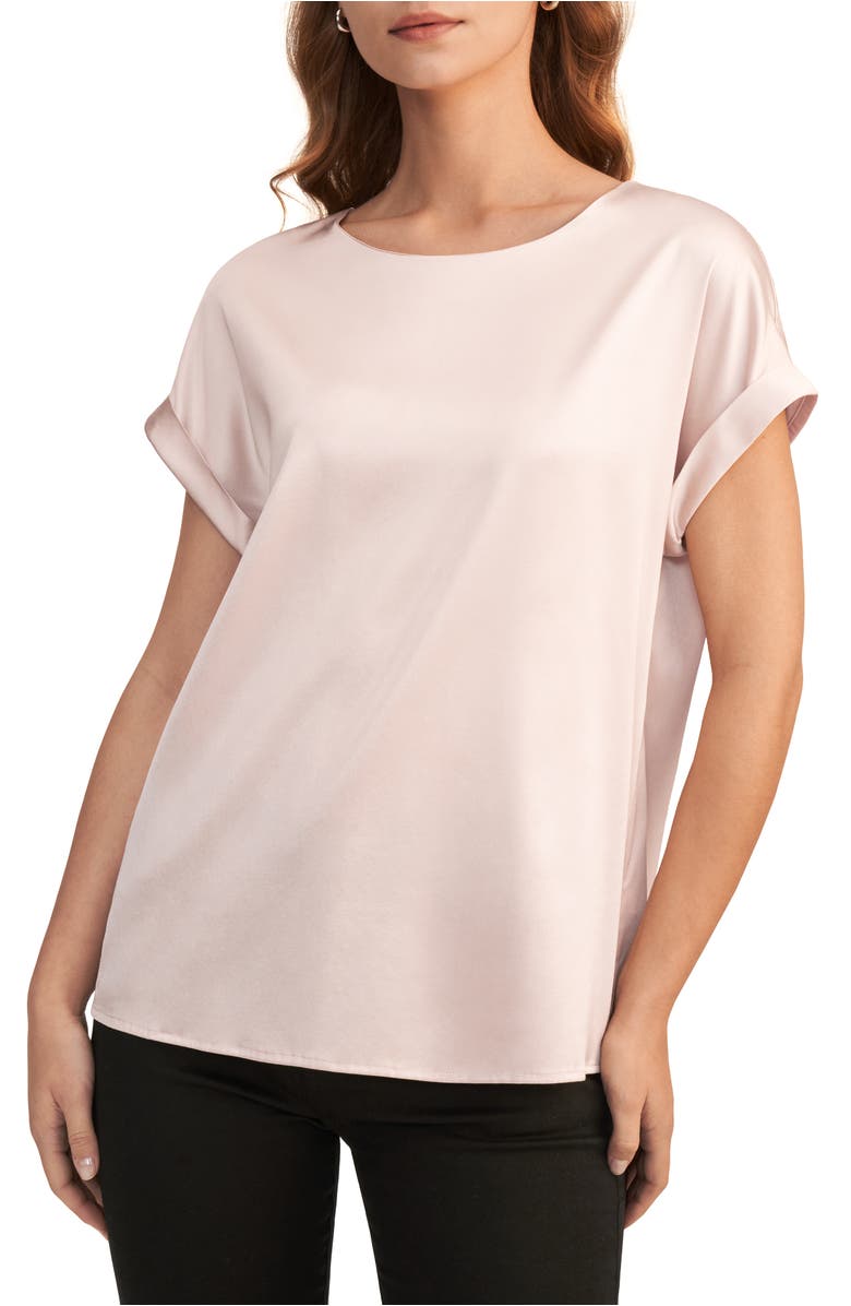 Lilysilk Short Sleeves Round Neck Silk Tee, Main, color, Pale Pink