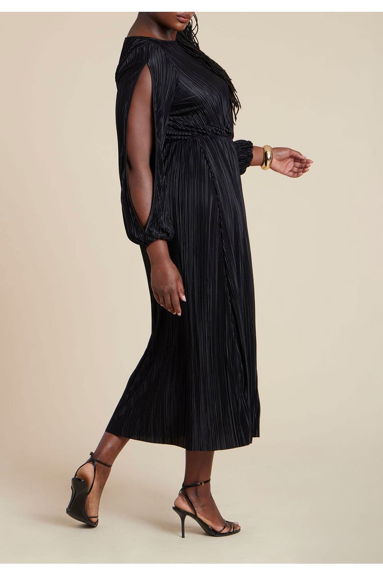 Plisse Open Sleeve Dress, Alternate, color, BLACK ONYX