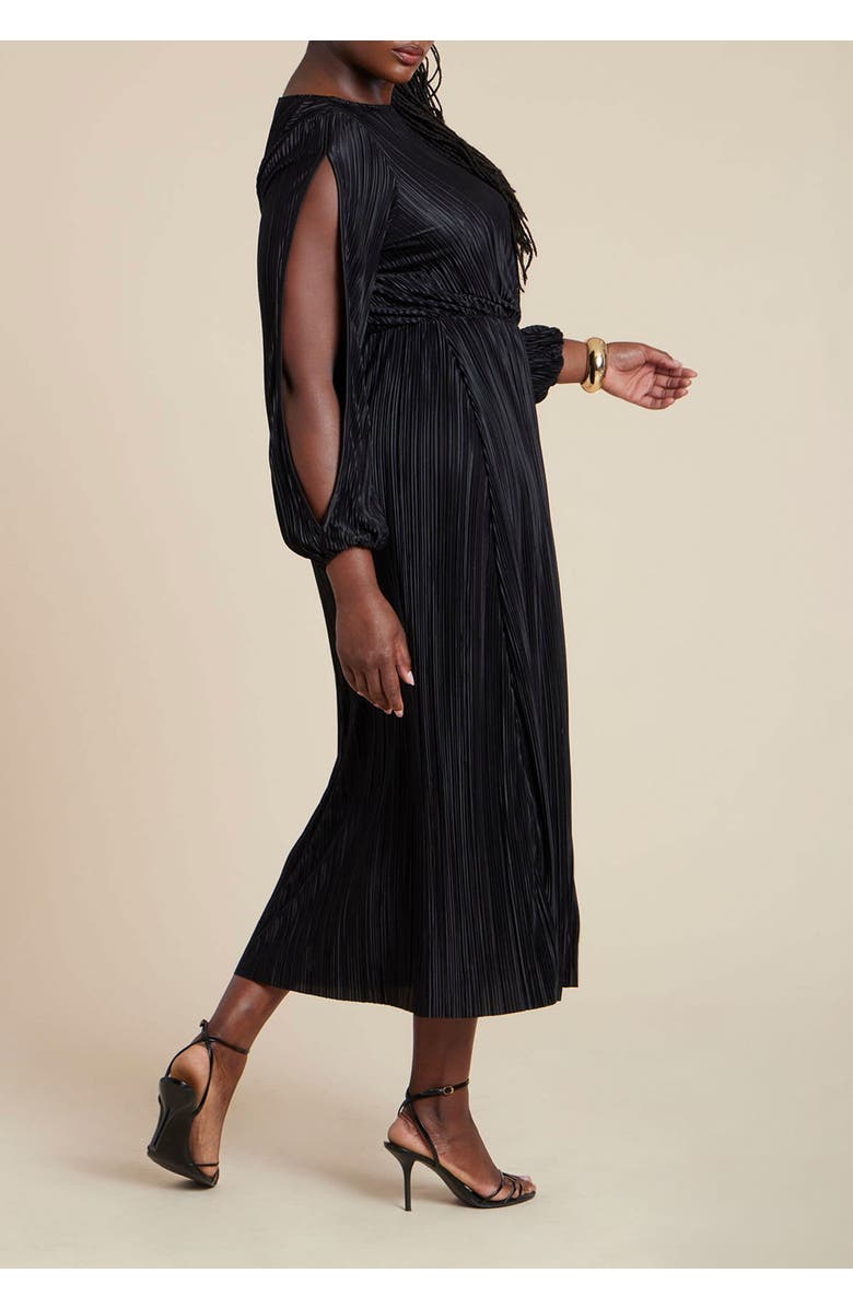 ELOQUII Plisse Open Sleeve Dress, Alternate, color, Black Onyx