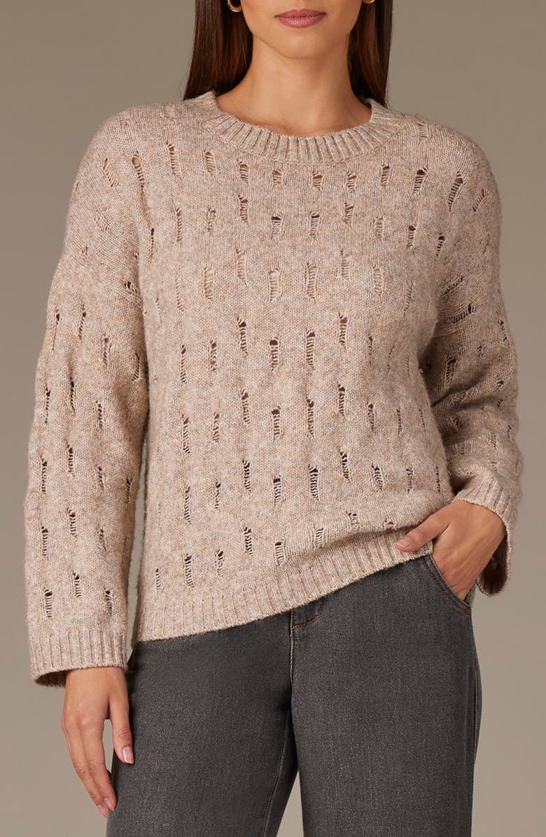 Wit & Wisdom Open Stitch Pullover Sweater, Main, color, Heather Mocha