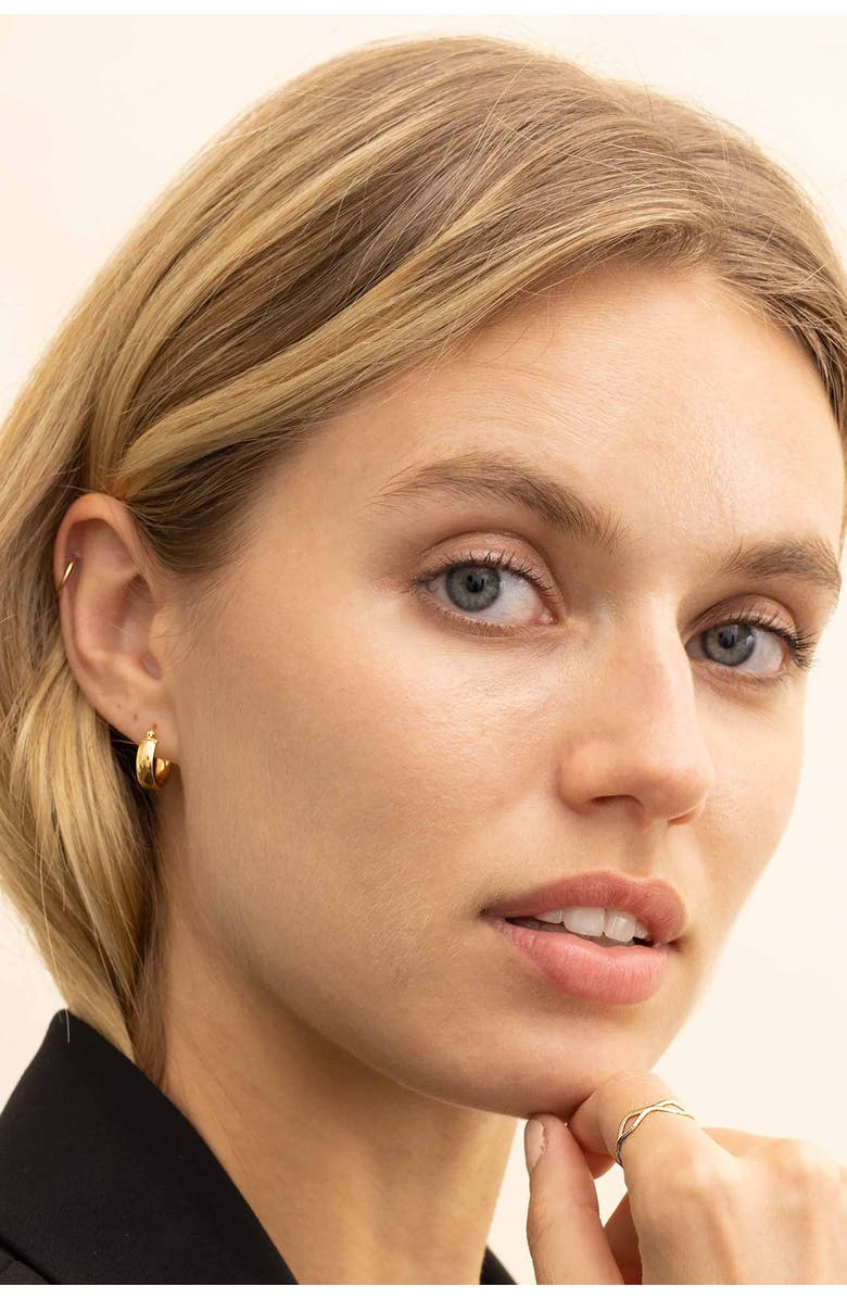 Oradina 18K Yellow Gold Forever and Ever Mini Hoops, Alternate, color, Yellow Gold