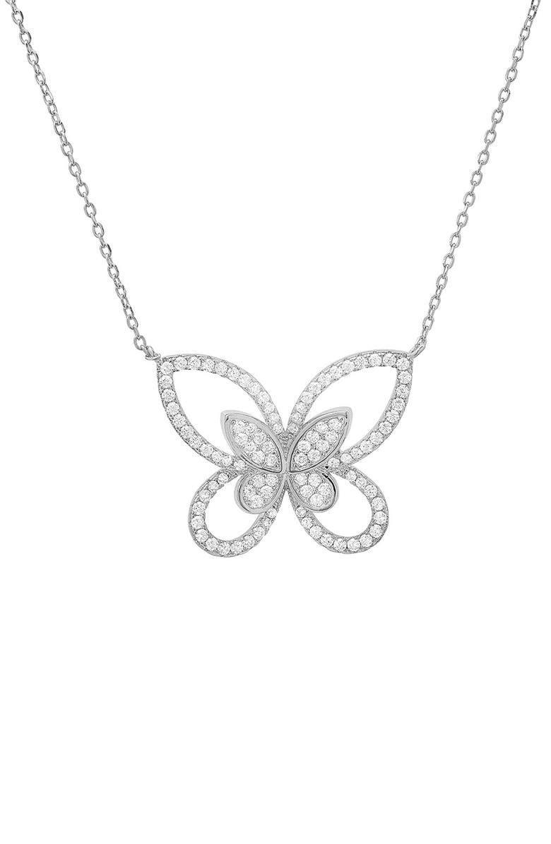 Queen Jewels Sterling Silver Butterfly CZ Pendant Necklace, Main, color, Silver