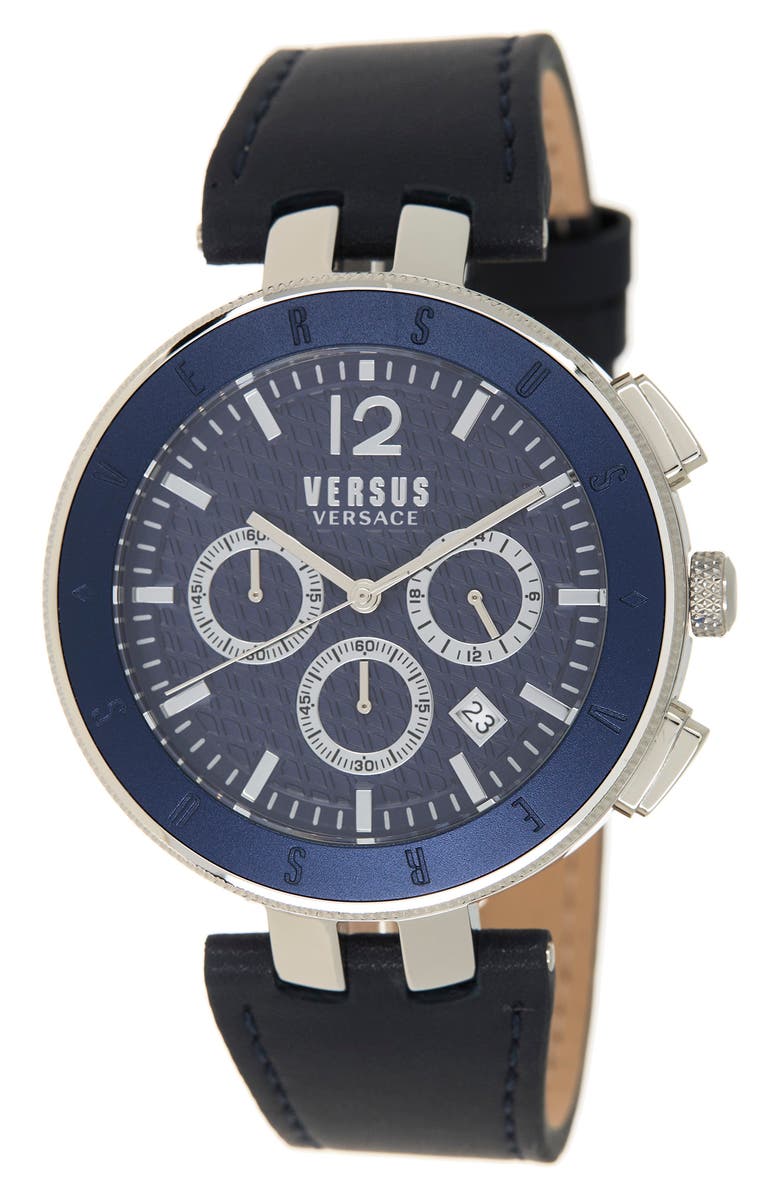 VERSUS Versace Versace Chronograph Leather Strap Watch, 44mm, Main, color, 