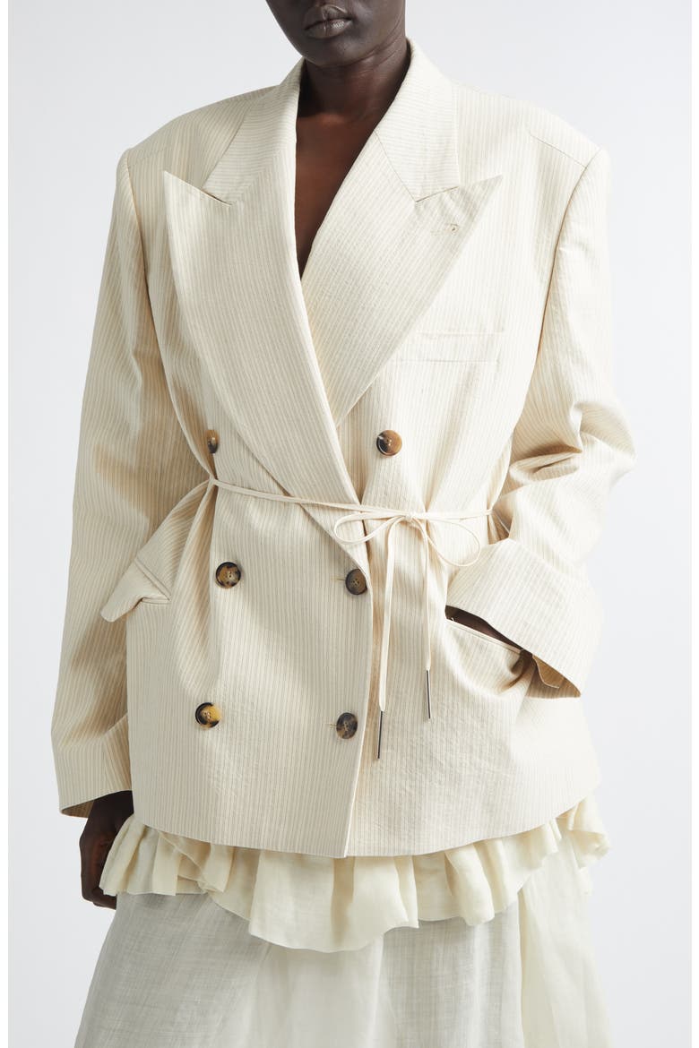 Bosea Washed Stripe Double Breasted Blazer, Alternate, color, ECRU