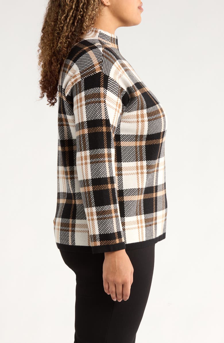 Jones New York Birdseye Plaid Mock Neck Knit Top, Alternate, color, Caramel/ Jones Black