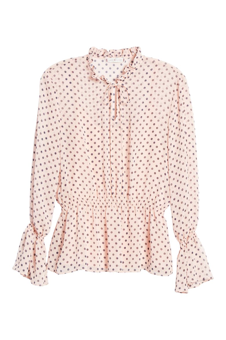 Polka Dot Long Sleeve Peplum Top, Alternate, color, MILLY DOT- BALLERINA PINK