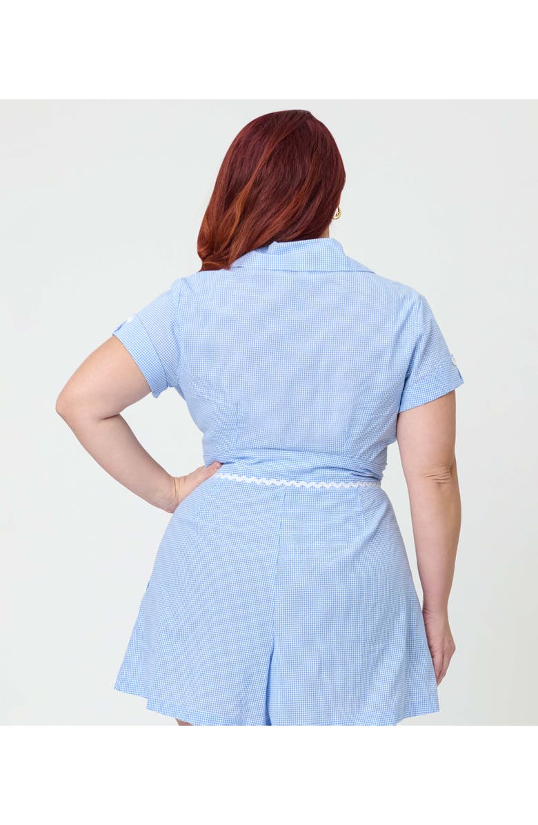 Unique Vintage Plus Size Shirley Crop Top, Alternate, color, Blue Gingham W/ Embroidery