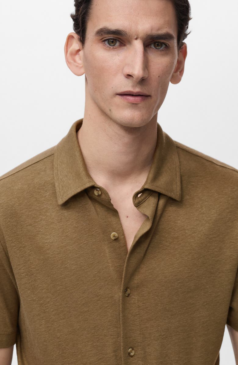 MANGO Regular Fit Short Sleeve Linen Blend Button-Up Shirt, Alternate, color,