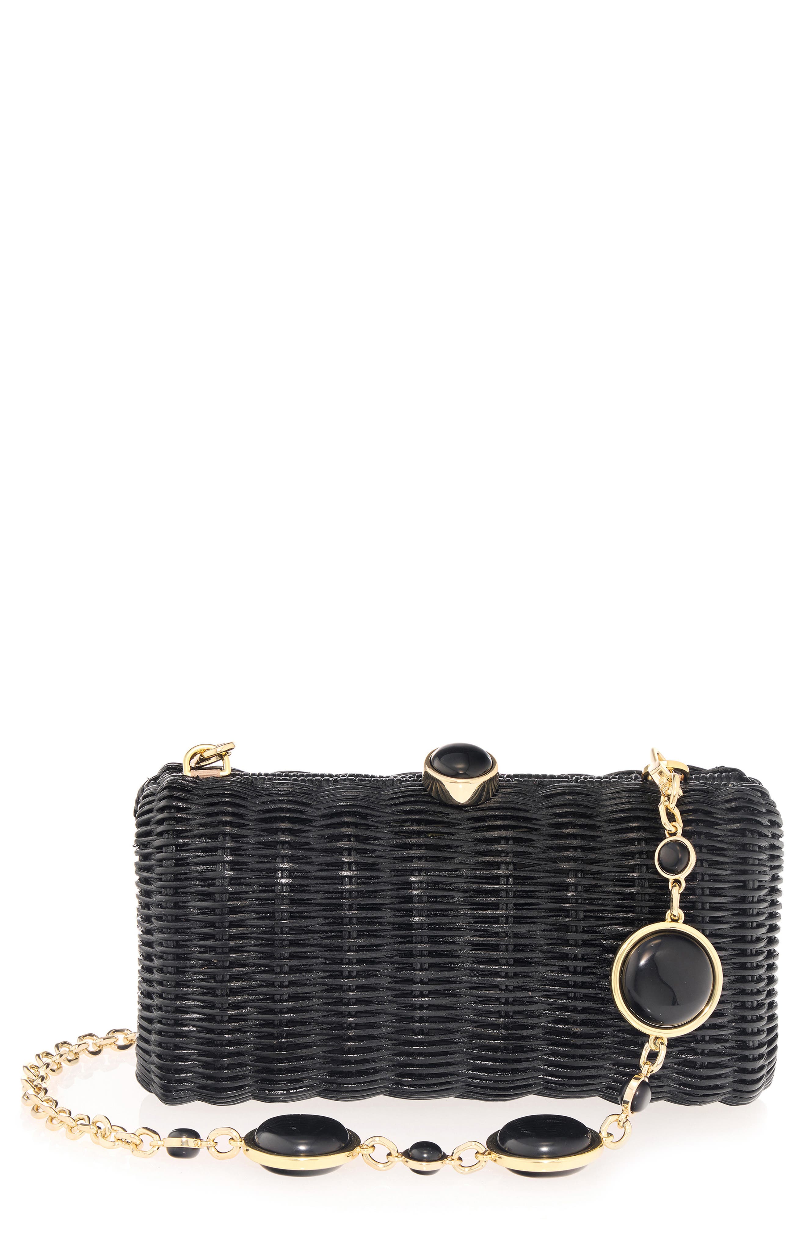 JUDITH LEIBER COUTURE Poppy Wicker Basket Clutch, Main, color, Champagne Black