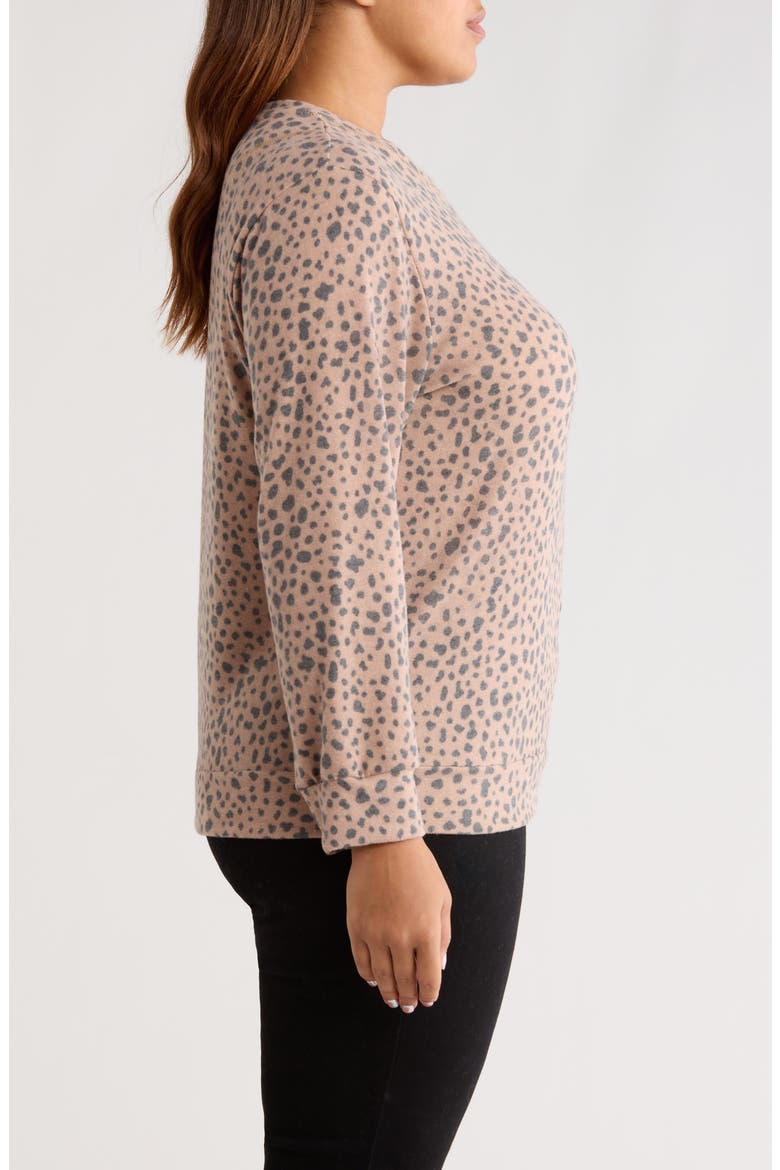 Brushed Animal Print Long Sleeve Crewneck Top, Alternate, color, BLUSH/ CHARCOAL