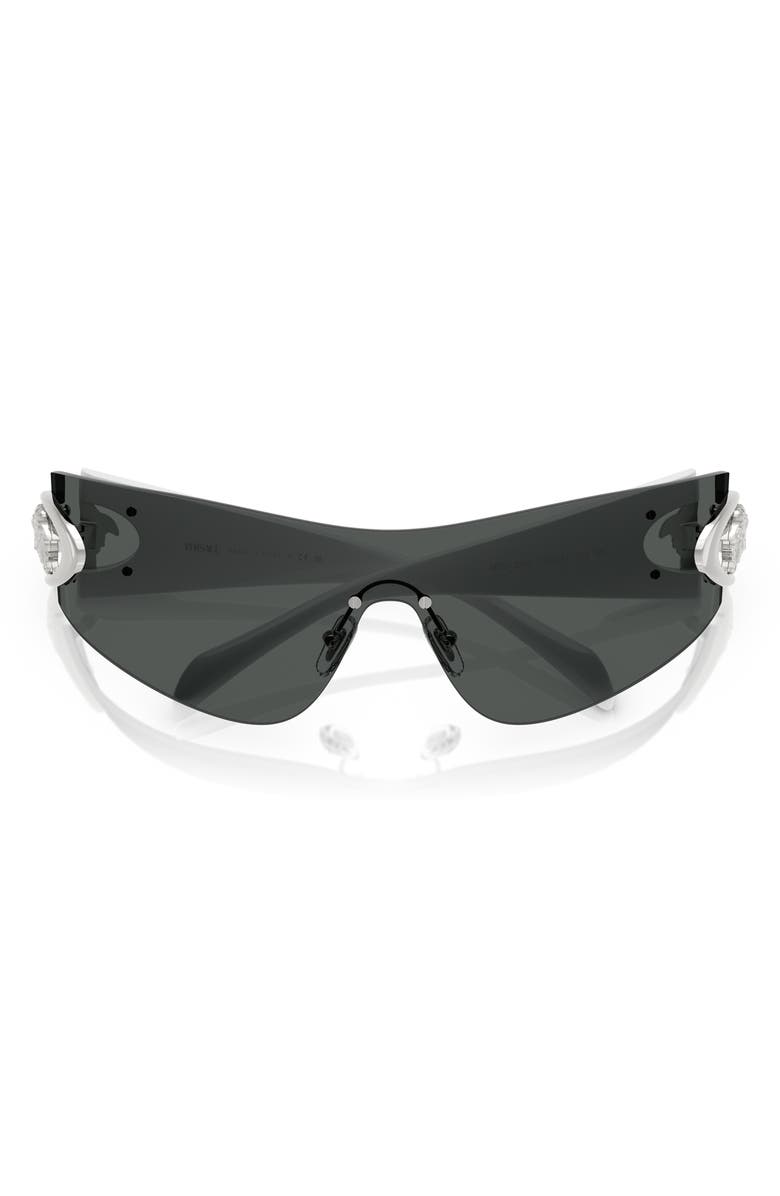 Versace Eclipse 142mm Rimless Wrap Shield Sunglasses, Alternate, color, 10008742 Dark Grey