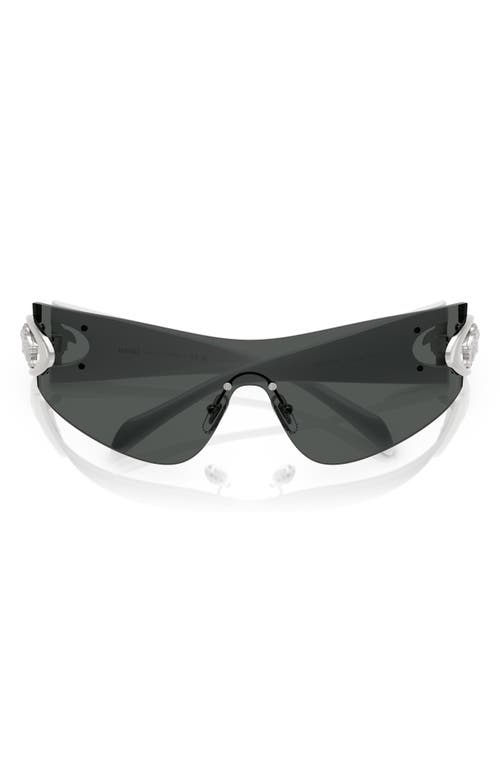 Versace Eclipse 142mm Rimless Wrap Shield Sunglasses In 10008742 Dark Grey