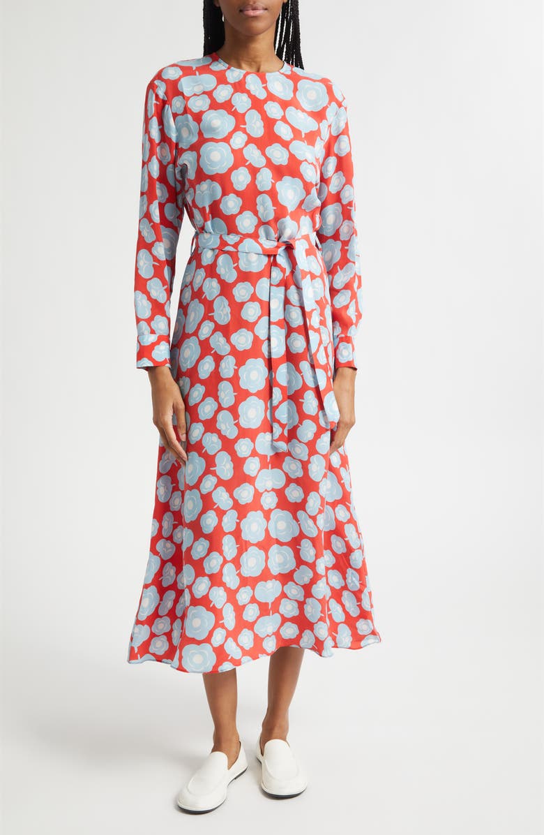 Marimekko Combu Tumma Floral Long Sleeve Dress, Main, color, Light Blue Red Off-White