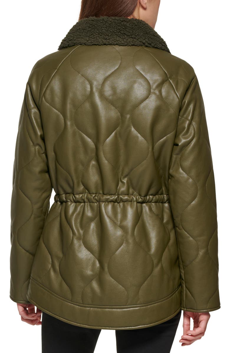 Kenneth Cole New York Faux Fur Trimmed Quilted Faux Leather Anorak Jacket, Alternate, color, Olive