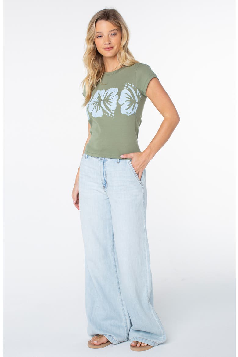 Flower Block '90s Graphic Baby Tee, Alternate, color, OIL GREEN