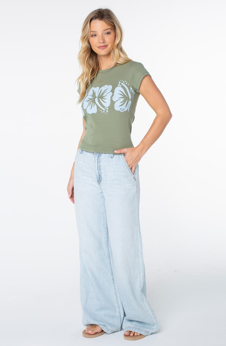 Roxy Flower Block '90s Graphic Baby Tee, Alternate, color, Oil Green