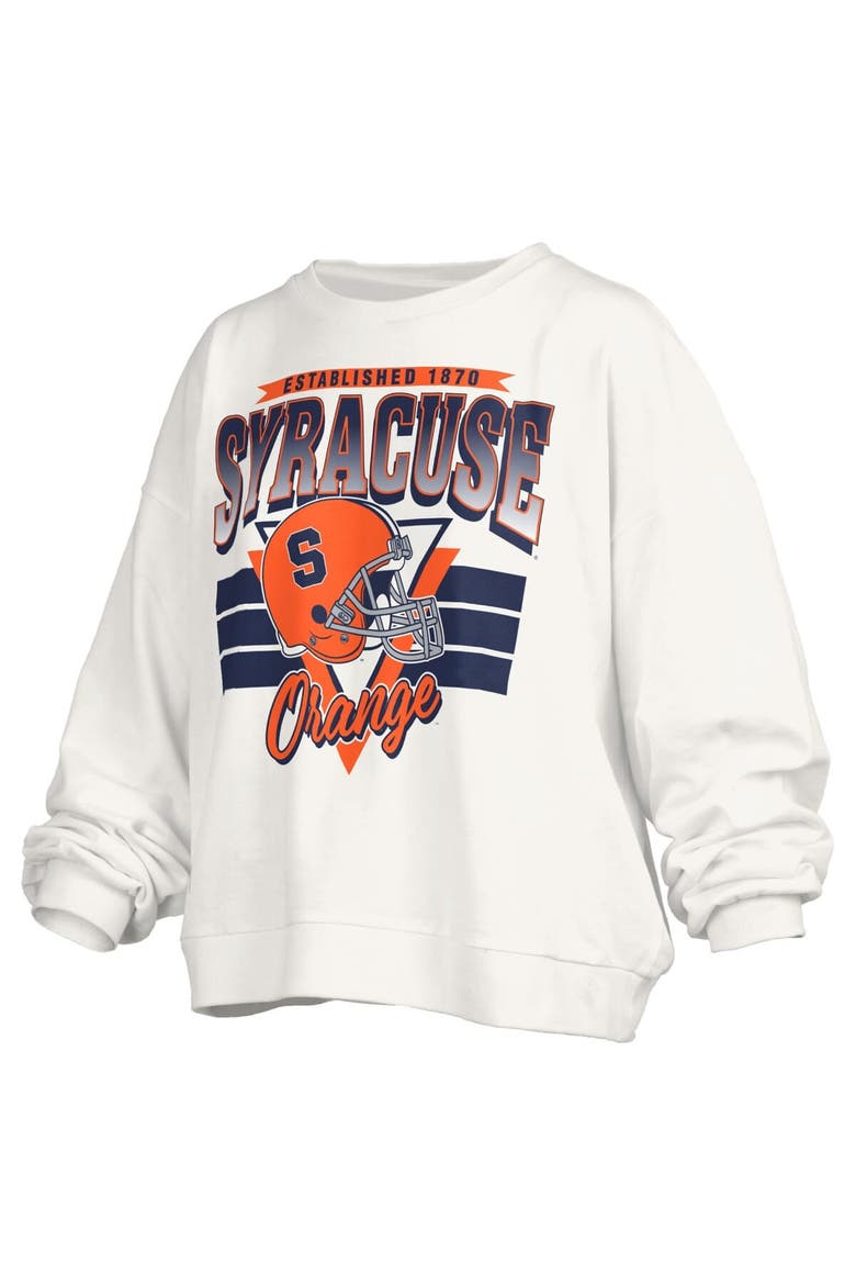 Women's Pressbox White Syracuse Orange Oversized Janice Retro Waist-Length Pullover Sweatshirt, Alternate, color, White