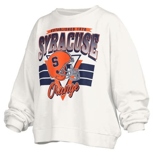 Pressbox White Syracuse Orange Oversized Janice Retro Waist-length Pullover Sweatshirt In Brown