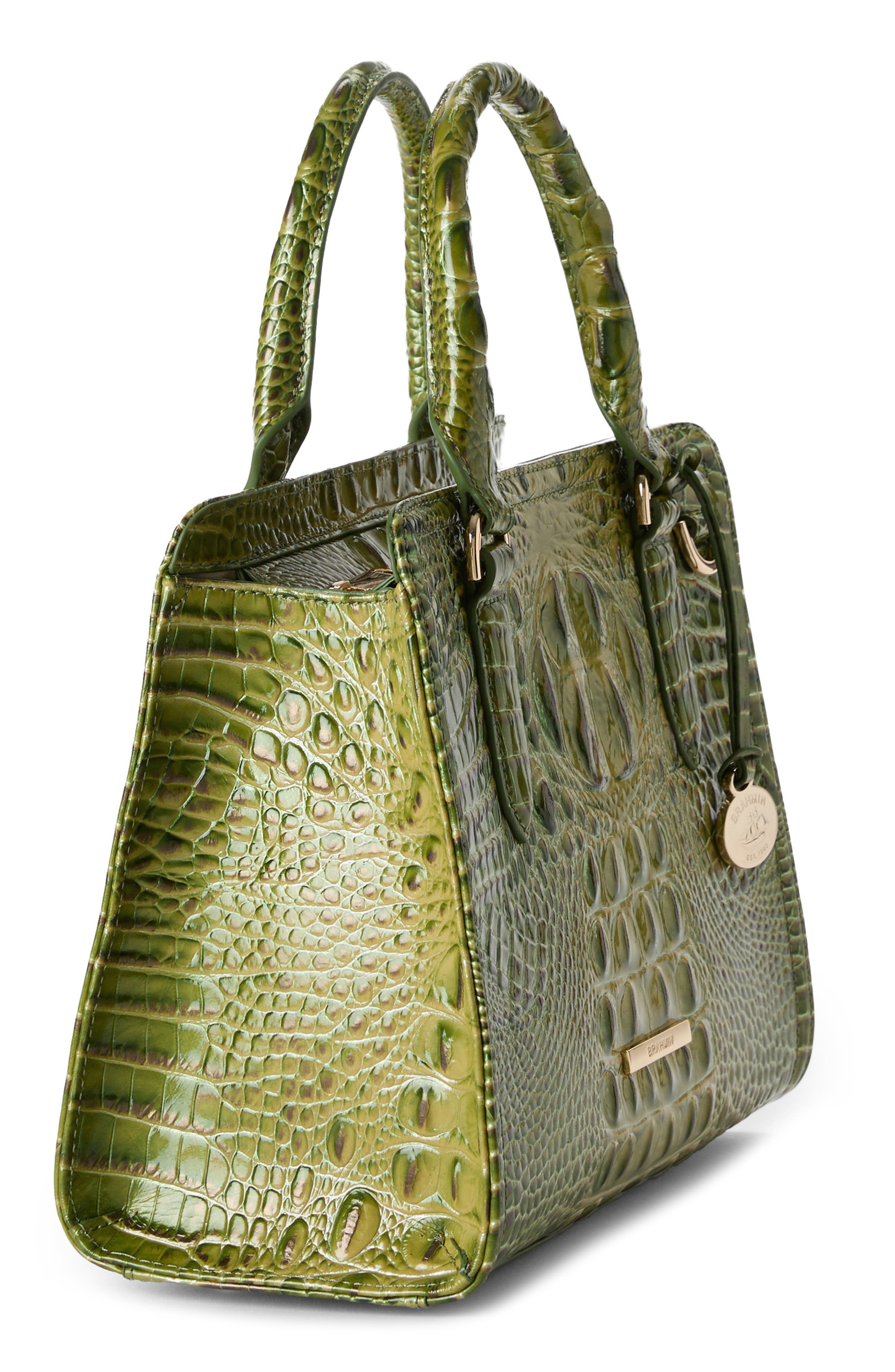 Brahmin Cami Croc Embossed Leather Satchel, Alternate, color, Olive