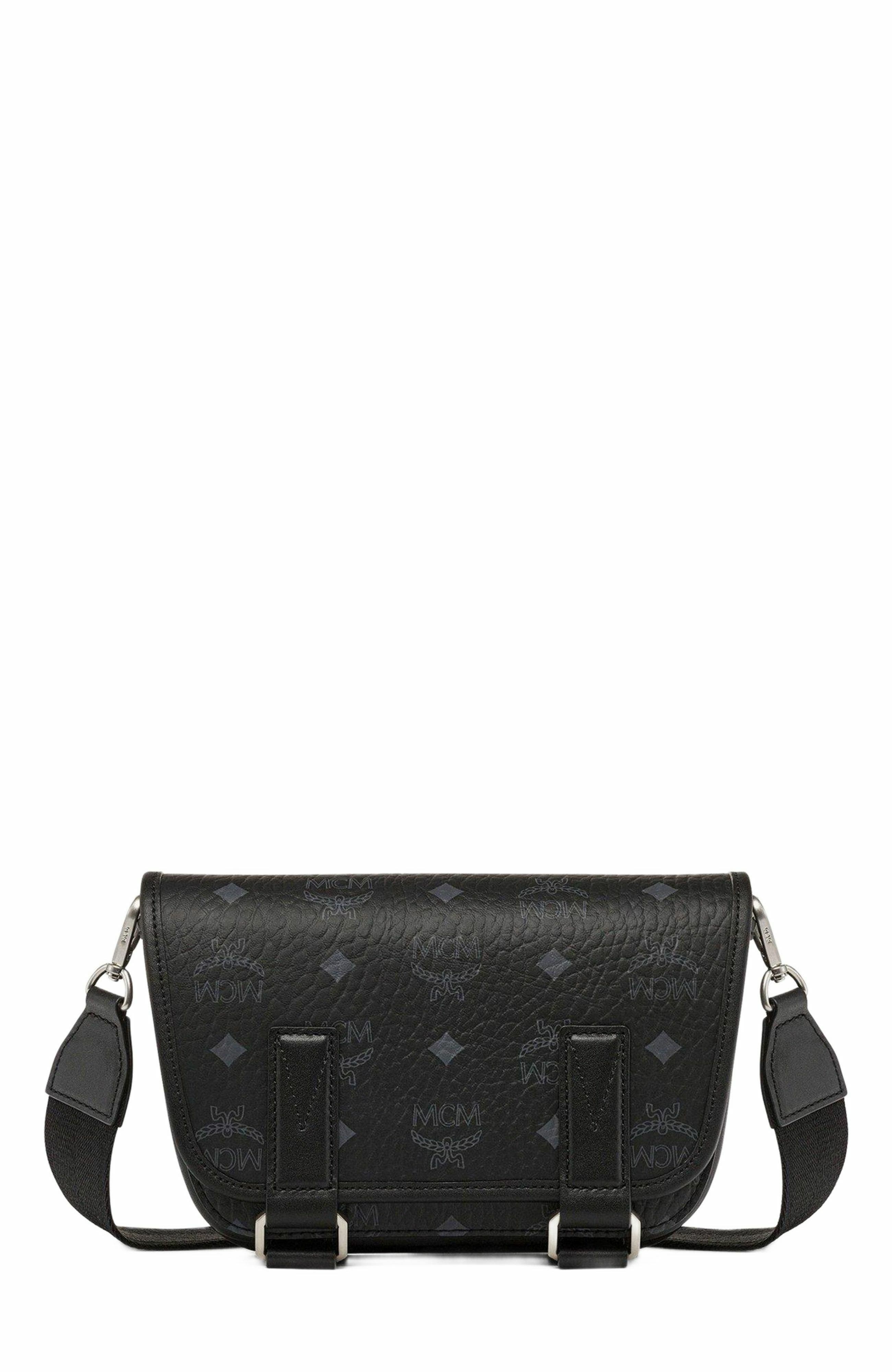 MCM Aren Messenger Bag in Visetos, Alternate, color, Black