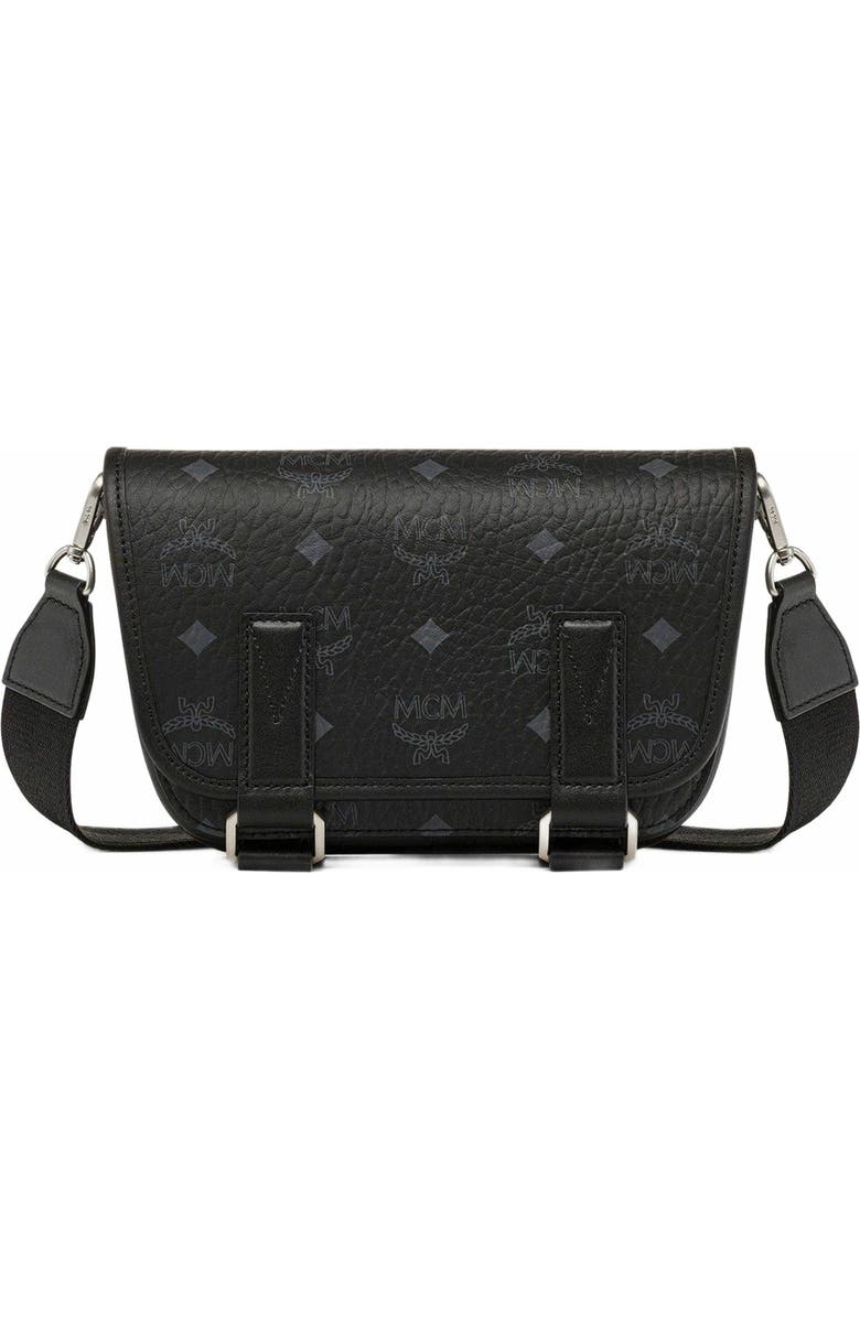 MCM Aren Messenger Bag in Visetos, Alternate, color, Black