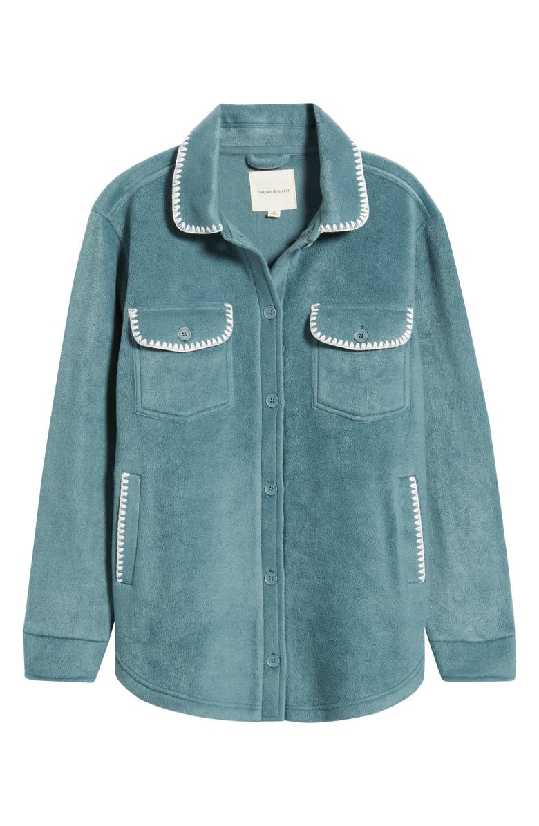 Thread & Supply Whipstitch Detail Polar Fleece Shirt Jacket, Alternate, color, Jade Cream Combo