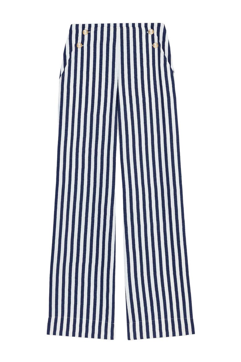 Linen blend sailor trousers, Alternate, color, White/blue