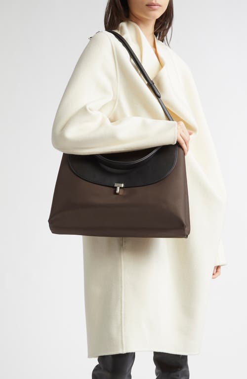 Totême Toteme T-lock Mixed Media Satchel In Brown