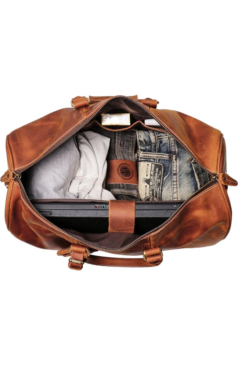 STEEL HORSE LEATHER The Brandt Weekender | Small Leather Duffle Bag, Alternate, color, Brown