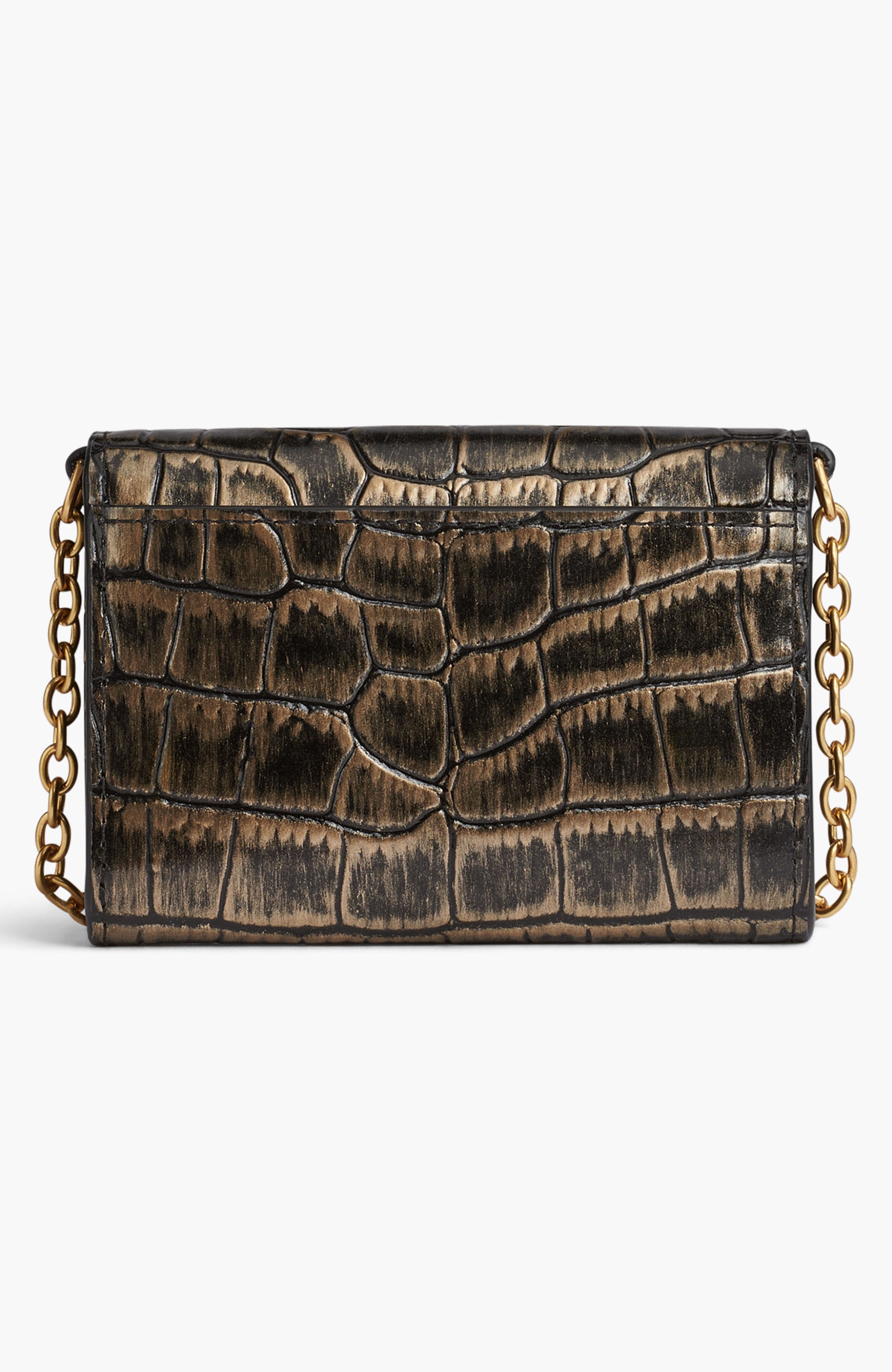 Donna Karan New York Malverne Metallic Croco Wallet On String, Alternate, color, Black/Gold