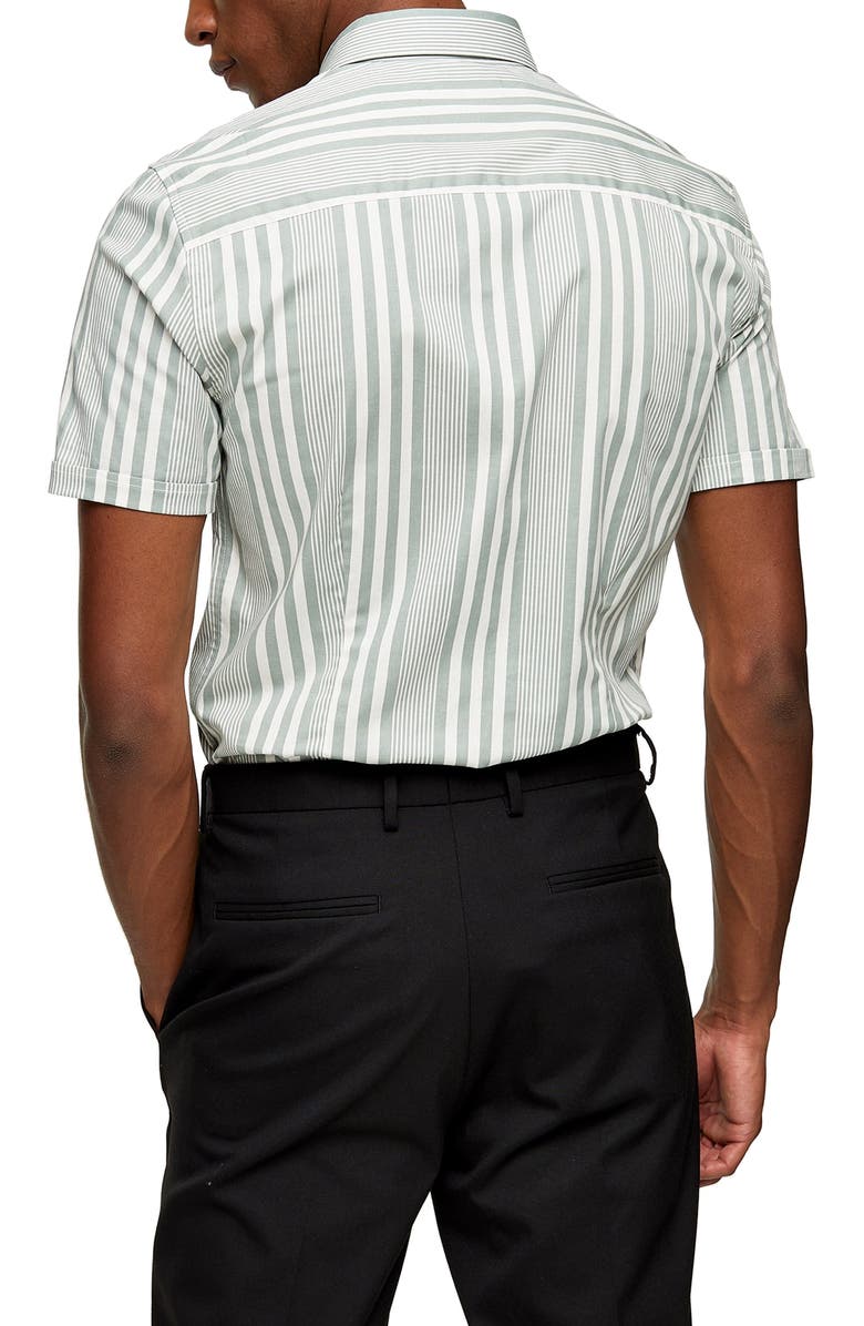 Topman Stripe Slim Fit Short Sleeve Button-Up Shirt, Alternate, color,