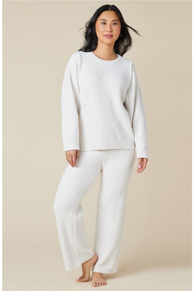 Solid Marshmallow Reverse Seam Crew Neck Lounge Set with Bracelet Sleeve, Alternate, color, Almond