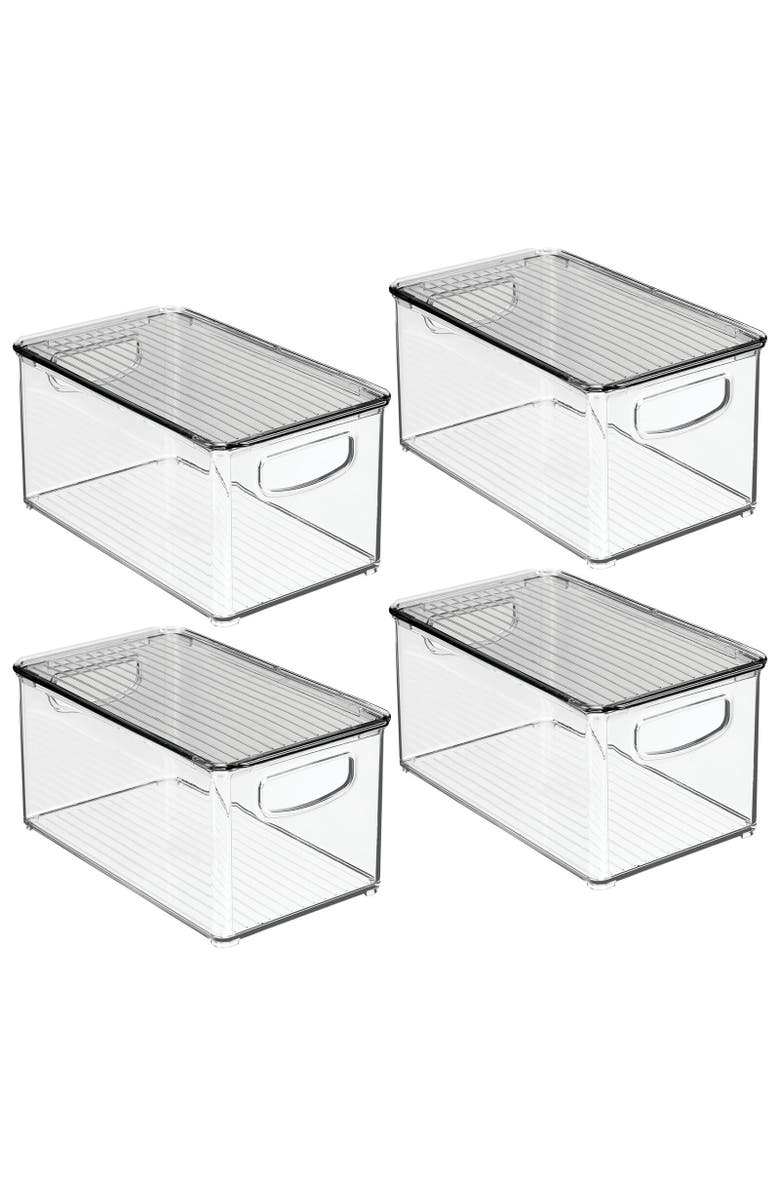 mDesign Plastic Office Storage Bin Box with Lid and Handles, 4 Pack, Main, color, 