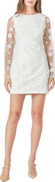 Endless Rose Floral Appliqué Beaded Long Sleeve Minidress