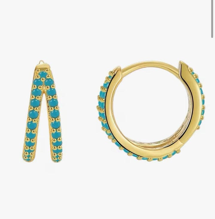 Erin Mcdermott Jewelry Double Turquoise Circle Hoops In Gold
