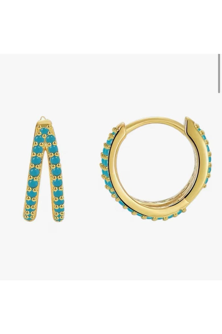 Double Turquoise Circle Hoops, Main, color, Gold
