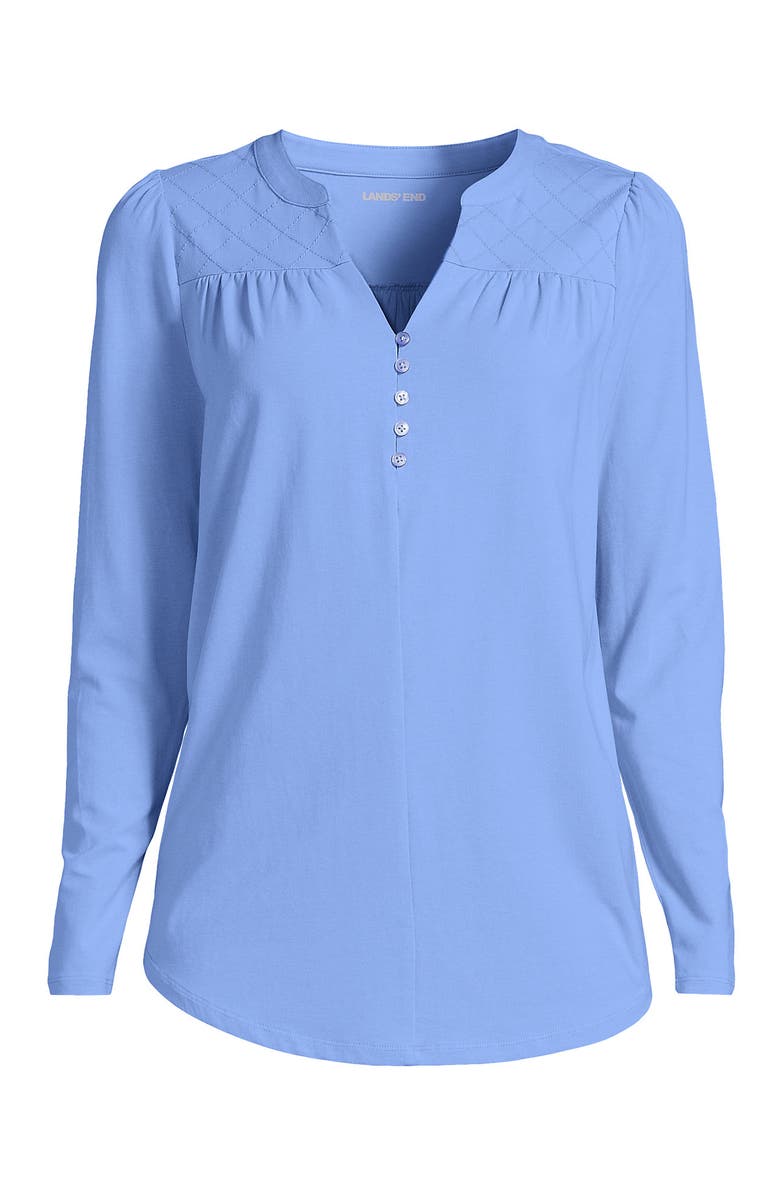 Lands' End Long Sleeve Lightweight Jersey Notch Neck Tunic Top, Alternate, color, Clear Blue Sky