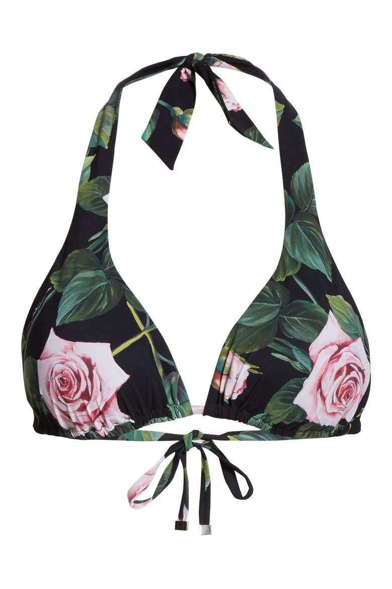 Rose Print Bikini Top, Alternate, color, HN96C BLACK
