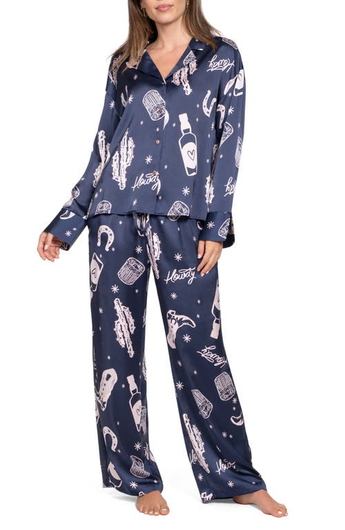 Midnight Bakery Print Satin Pajamas In Blue