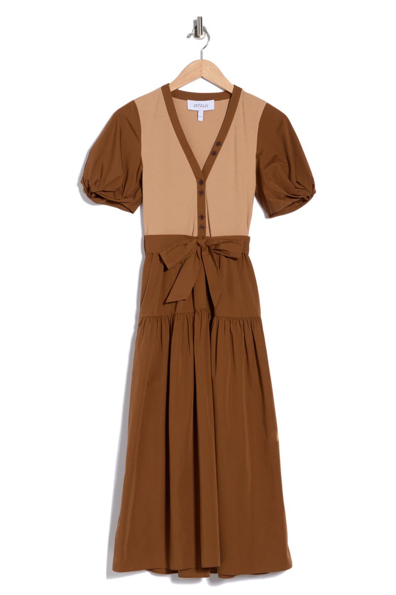 Natalia Mixed Media Dress, Main, color, MOCHA/ DARK MOCHA